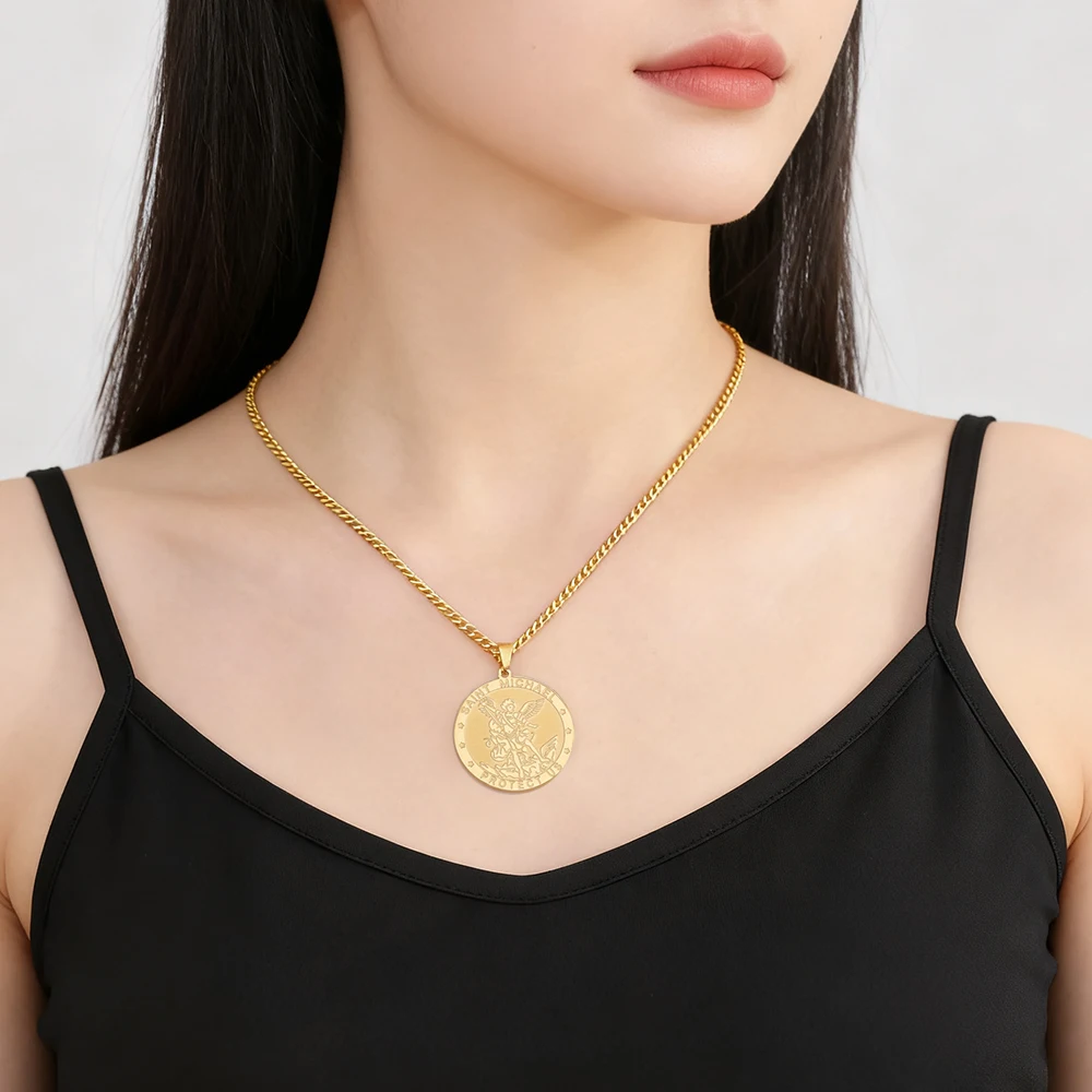 على الوجهين سانت مايكل الصليب قلادة قلادة خمر النساء الفولاذ المقاوم للصدأ المختنق الجارديان رئيس الملائكة حماية لنا المجوهرات #4