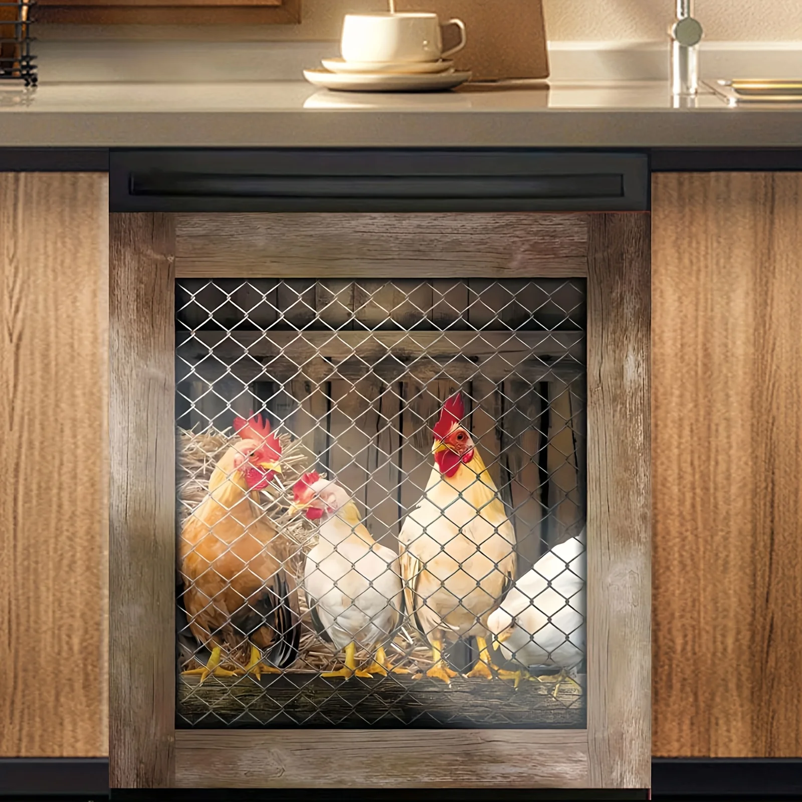 2D FIat Dishwasher Door Decorative Tiles, Rooster Patterns, Kitchen Dishwasher Door Tiles, Home Kitchen Decorations