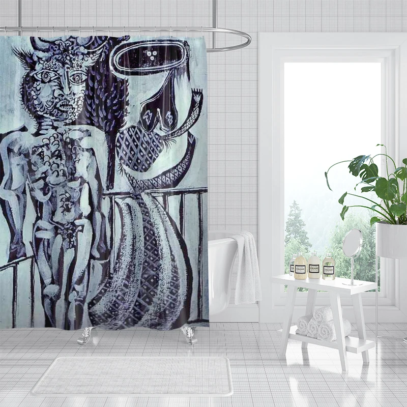 Stylish and Durable Polyester Shower Curtain with Abstract Oil Painting Design for Bathroom Space Divider and Waterproofing