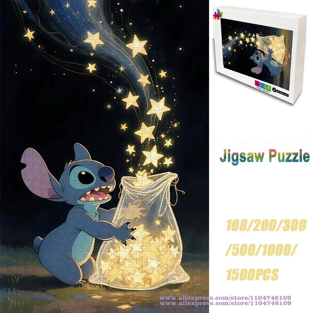 ديزني أنيمي ليلو وستيتش لغز بانوراما 108/200/300/500/1000/1500 قطعة ألغاز الذكاء للأطفال والكبار ديكور المنزل #1