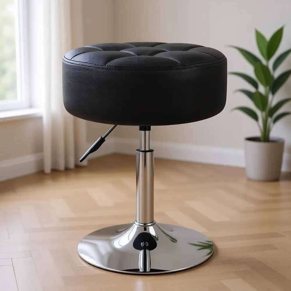 

4.9-inch High PU Leather Swivel Stool, Thickened Round Vanity Chair for Makeup, Adjustable Height Ottoman, Ideal for Bedroom, Li
