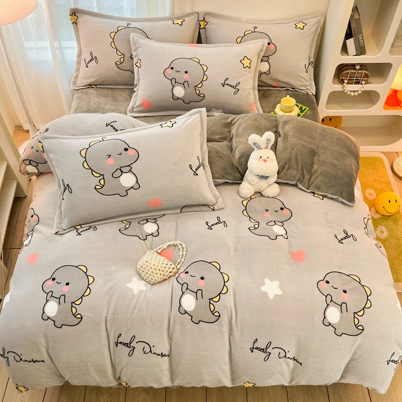 New High Weight Fashion Style Milk Velvet Single Quilt Cover Thickened Thermal Print Cartoon Duvet Cover Fall and Winter Bedding