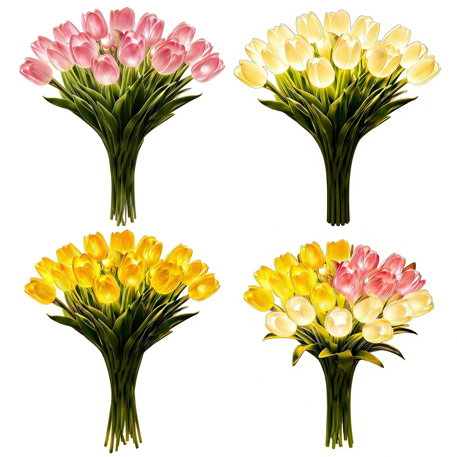 15Pcs Flower Shaped Ambient Lamp LED Adjustable Tulip Night Light Warm Light Luminous Bouquet Ornament for Bedroom Bedside Decor