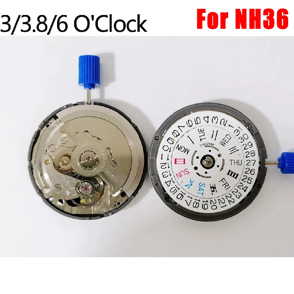 NH36 24 Jewels Automatic Movement Crown At 3.0/4.5 OClock White Black Calendar English DIY Watchmaker Mod Parts