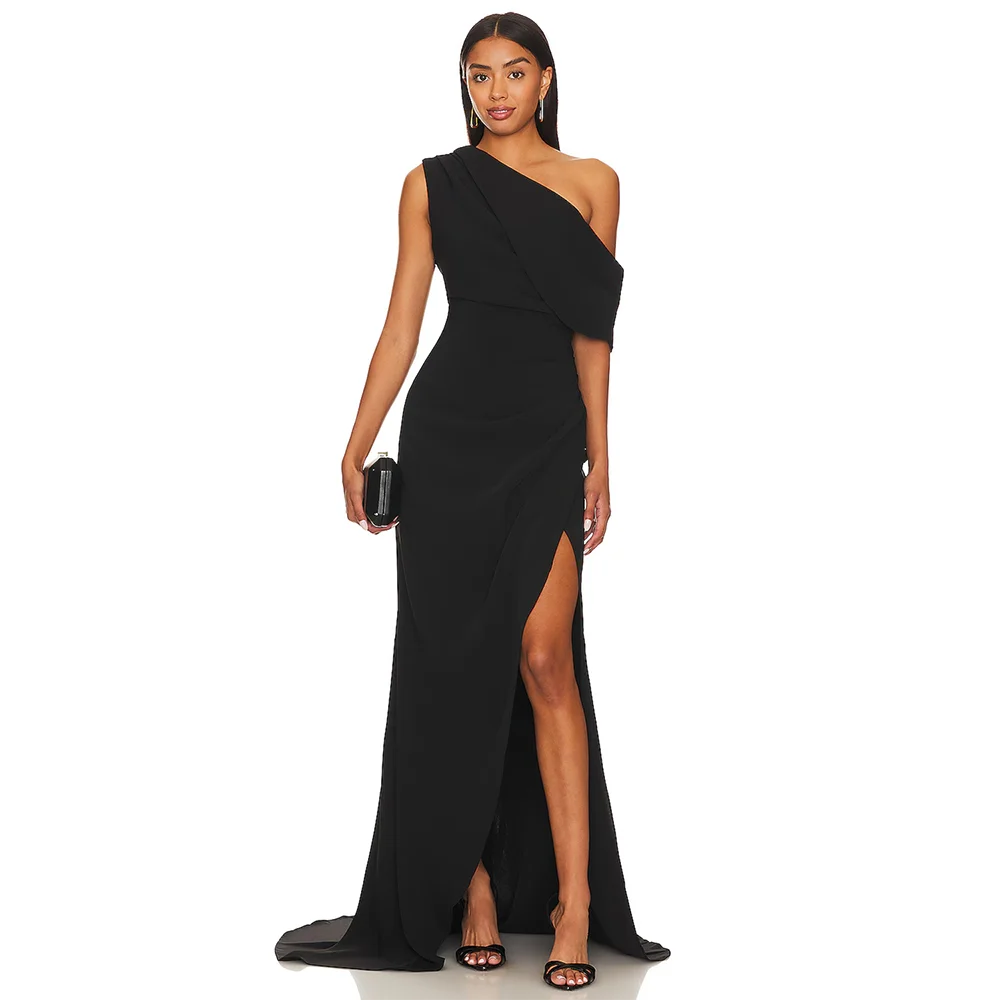

Women's Formal Evening Gowns One Shoulder Sleeveless Pleated Side Split Evening Dresses Elegant Party Prom Gowns for Women