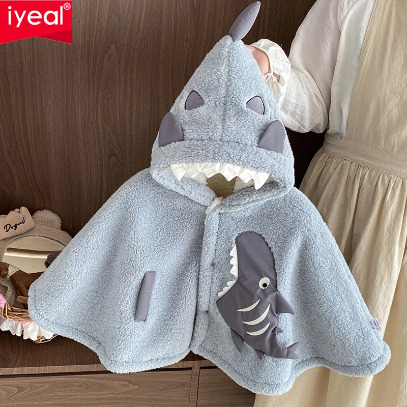 

IYEAL Baby Autumn And Winter Windproof Warm Little Shark Cloak Jacket Super Cute Cartoon Shawl Clothes For Baby Boys And Girls