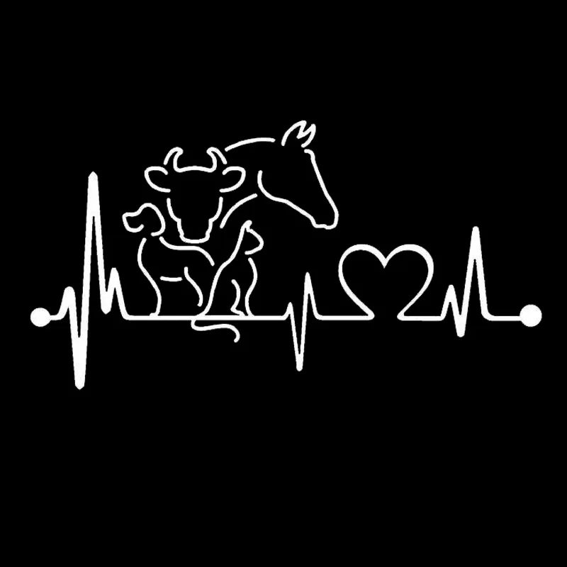 LYKX Dog Cat Horse Cow Heartbeat Lifeline Monitor Creative Funny Animal Car Sticker Vinyl Decals,20CM*10.6CM