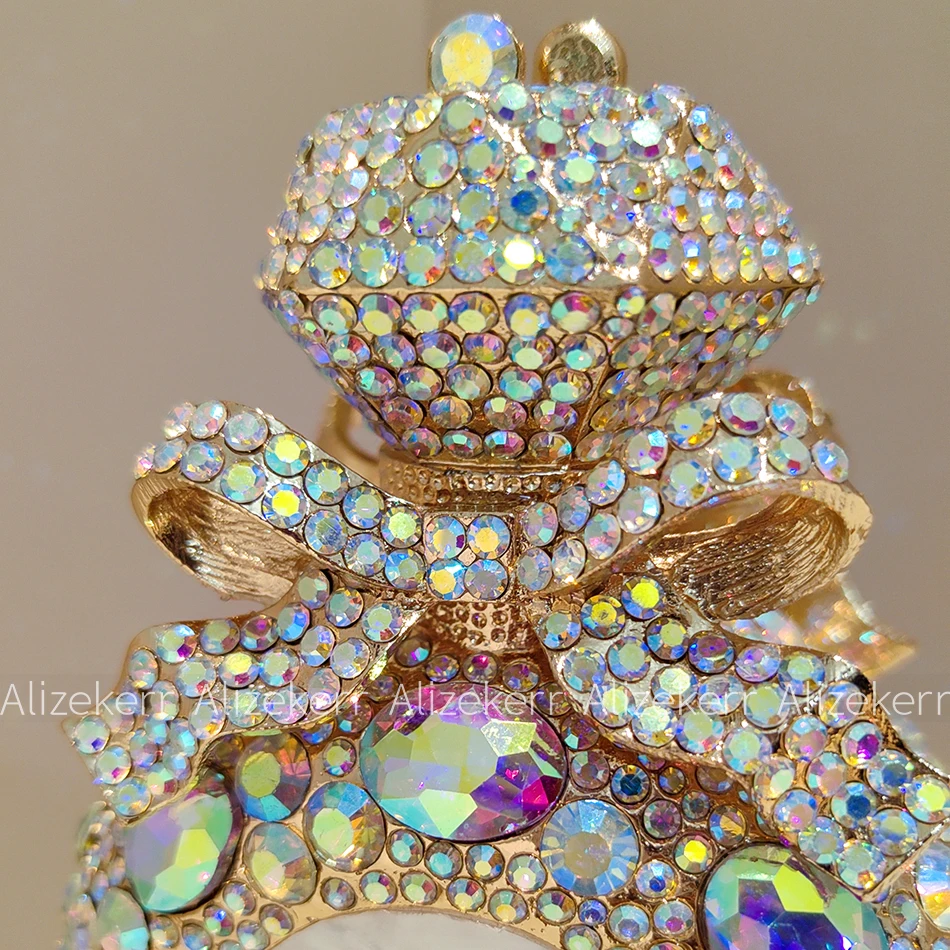 Alizekerr Perfume Bottle Shaped Crystal Evening Bags Women Boutique Diamond Bow Metal Clutch Purses And Handbags Wedding Party