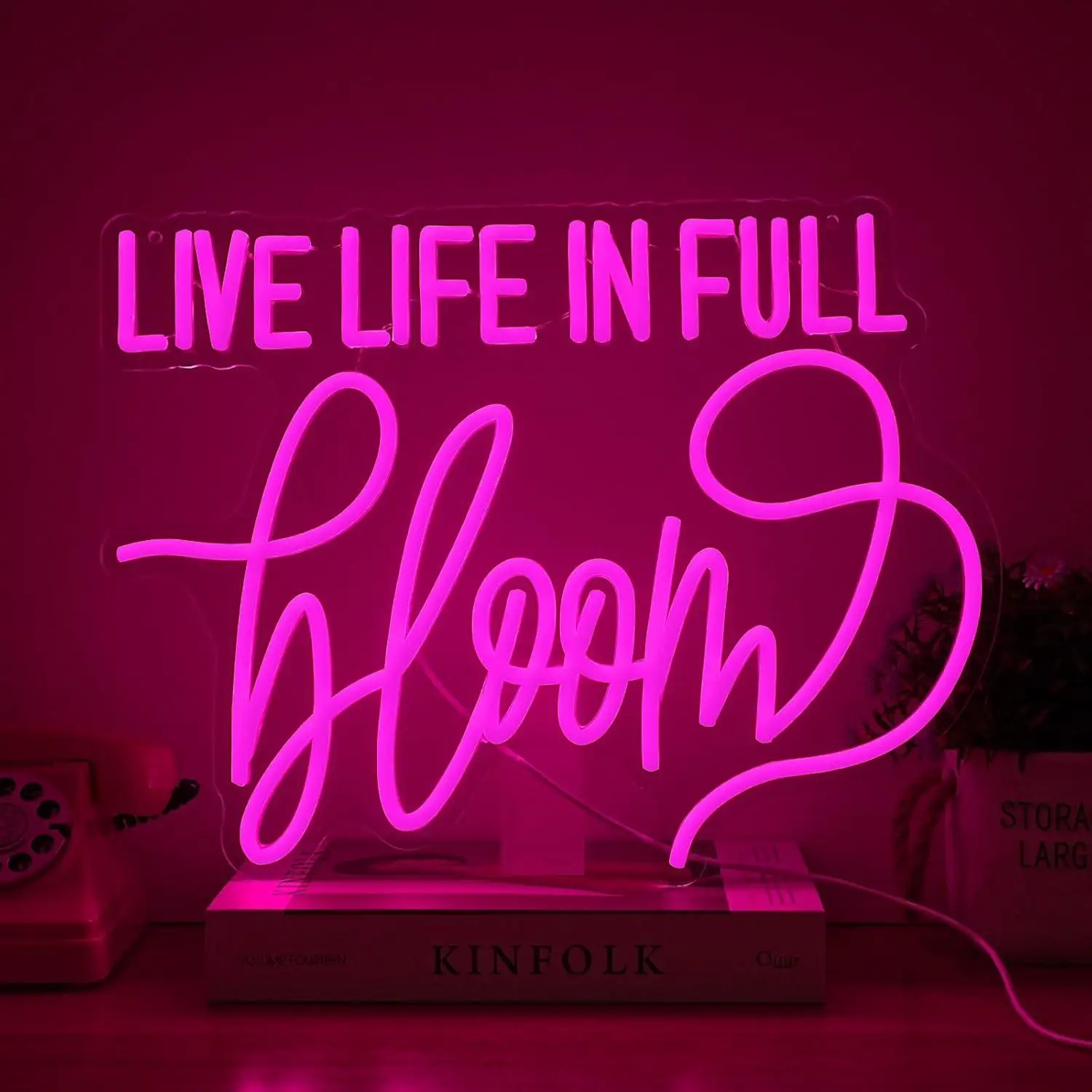 Live Life In Full Bloom Neon Sign USB Dimmable Pink LED Neon Light for Bedroom Salon Office Motivational Neon Wall Art Decor