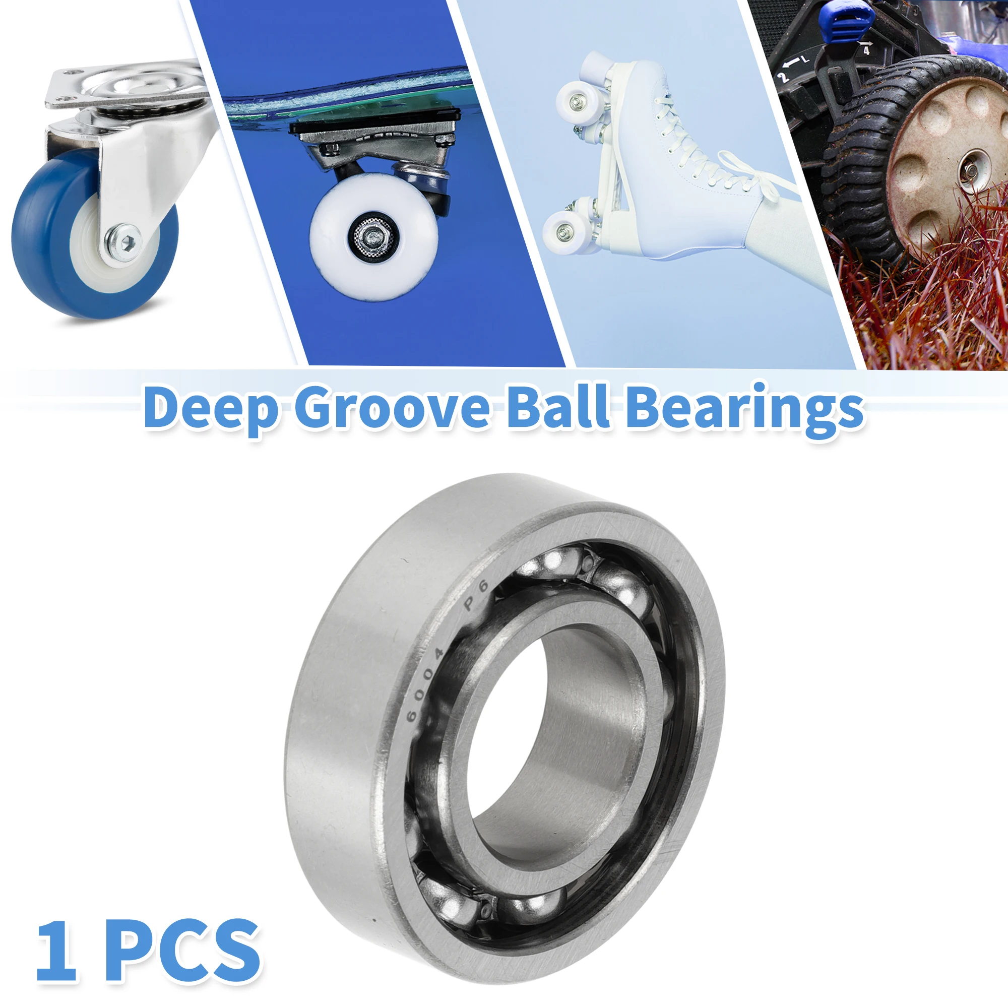 Motoforti 6004 Deep Groove Ball Bearings P6 20x42x12mm Lubricated Bearings Open Type Silver Tone Scooter Skateboard Wheel
