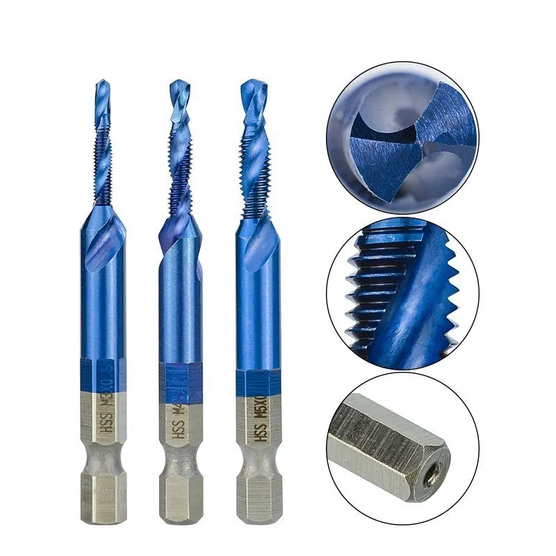 XCAN HSS Thread Tap Set M3 M4 M5 M6 M8 M10 Screw Machine Compound Tap With Center Punch Nano Blue Coated Tap Drill Bits