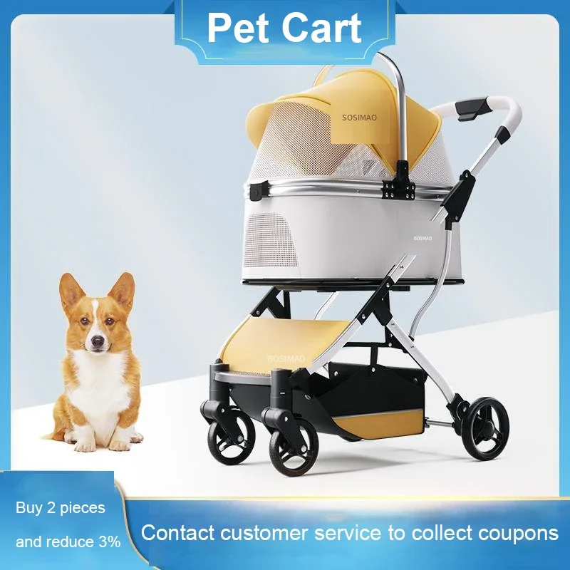 Lightweight Foldable Pet Stroller Detachable Cat Trolley Aluminum Alloy Trolley Big Space Pet Cat Dog Cart Foldable for Storage