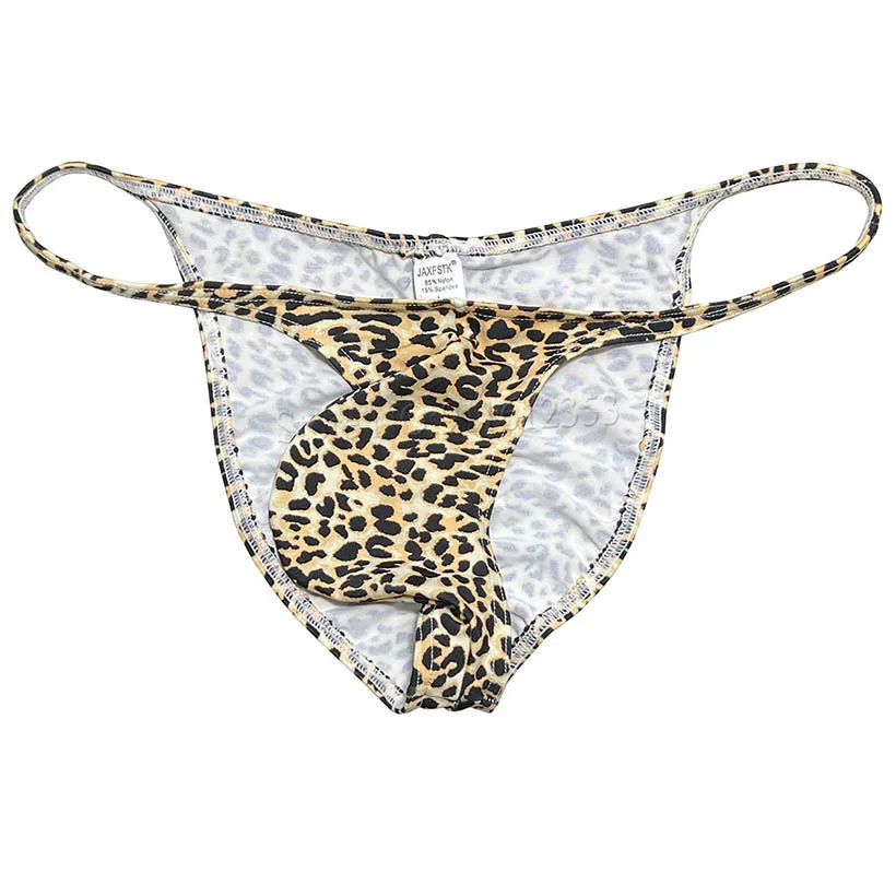 Men Leopard Cheeky Briefs Underpants Underwear Cheeky Bikini Panties Pouch Narrow Waist Posing Shorts