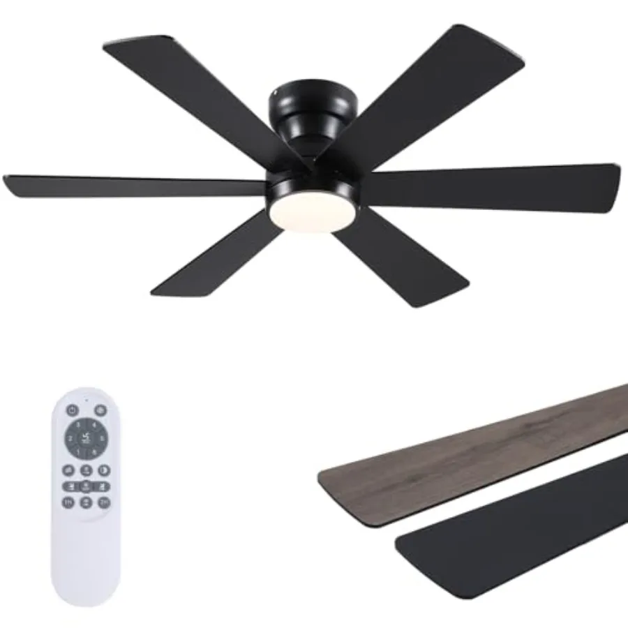 

46" Low Profile Ceiling Fan with Light and Remote Control, Modern Flush Mount Ceiling Fan with Lights for Bedroom, Reversible,