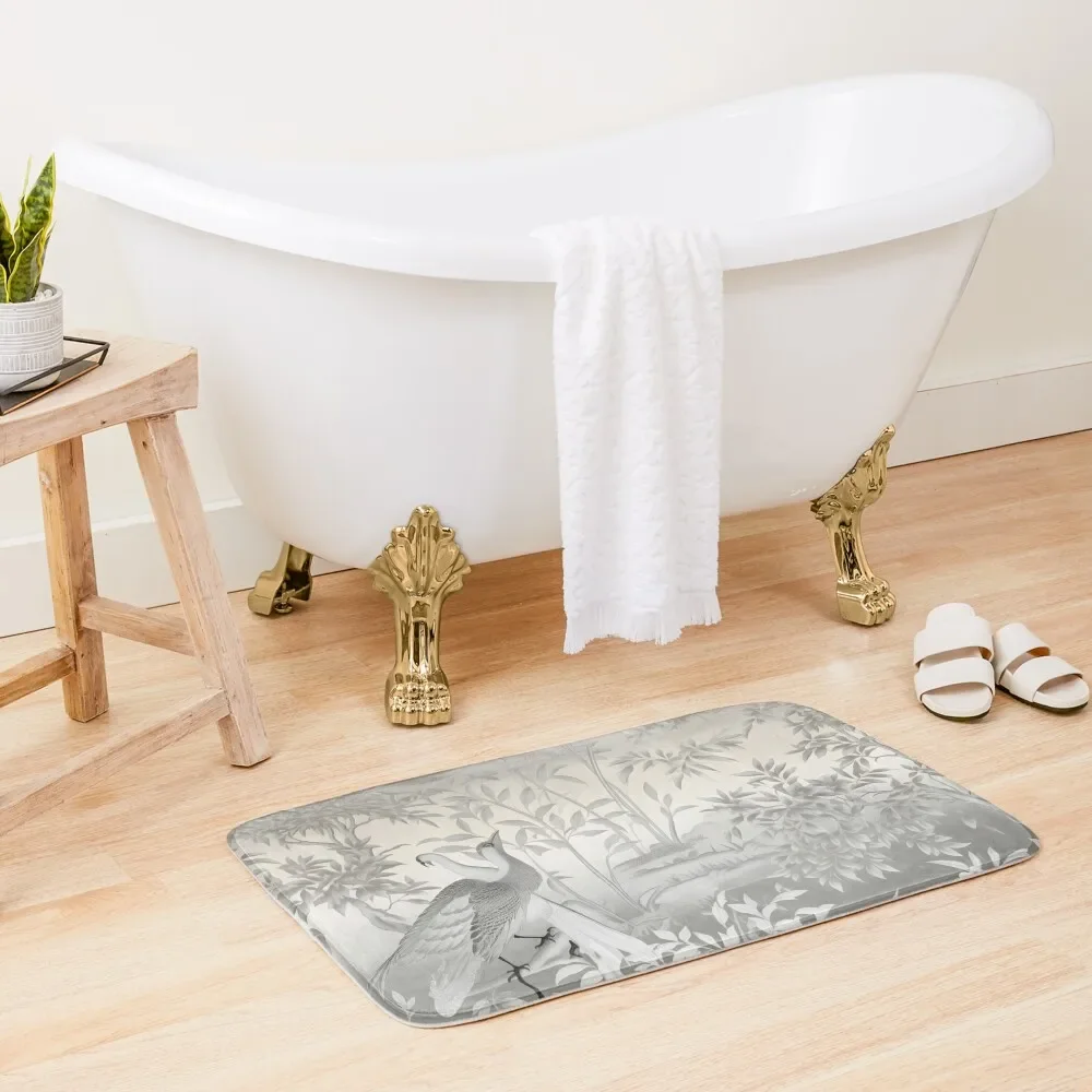 

Silver Chinoiserie Floral Bath Mat Bathroom Accessory Living Room Rugs Mat