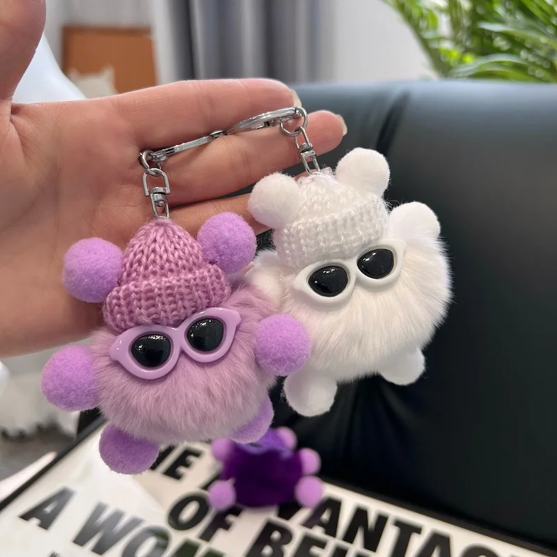 Real Rex Rabbit hair Cute Small Briquettes car key chain pendant South Korean Instagram red plush bag hanguing gift