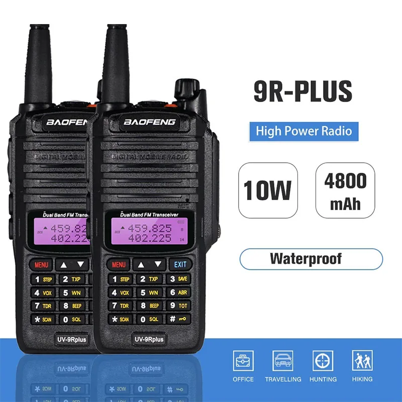 

2pc Baofeng UV-9R plus Walkie Talkie IP67 Waterproof Two Way Radio 10KM Hunting Ham CB Radio 9R plus HF Transceiver