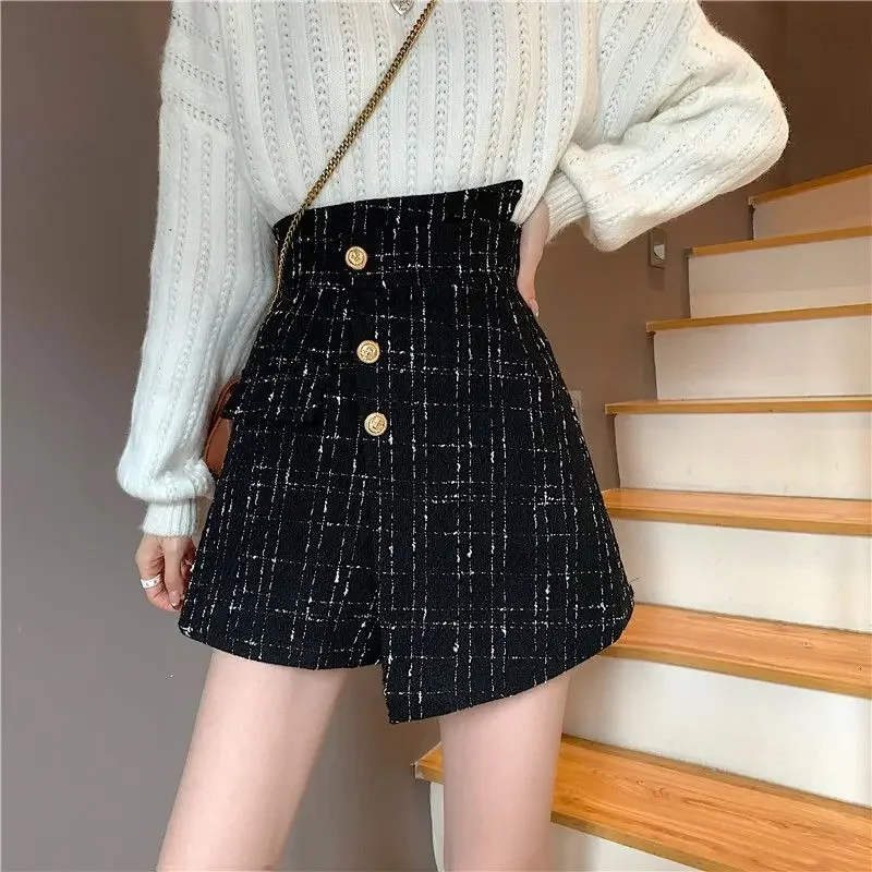 Irregular high waist skirt women's autumn and winter 2024 new small fragrance plaid skirt temperament slim A-line skirt pants