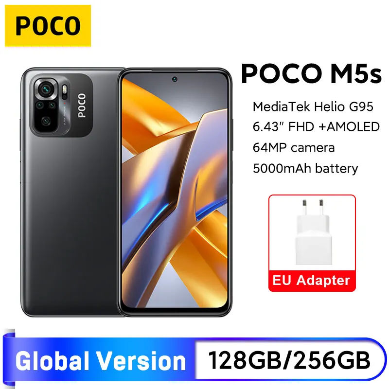 POCO-smartphone M5s versión Global, 128GB/256GB, G95 MTK, cámara cuádruple de 64MP, pantalla Dotdisplay AMOLED de 6,43 pulgadas, 5000mAh, 33W, NFC