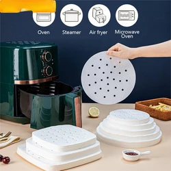 100pcs Air Fryer Liners Square Air Fryer Paper  6/7/8/9 Inch Disposable Baking Sheets Perforated Parchment Papers Steamer Mat