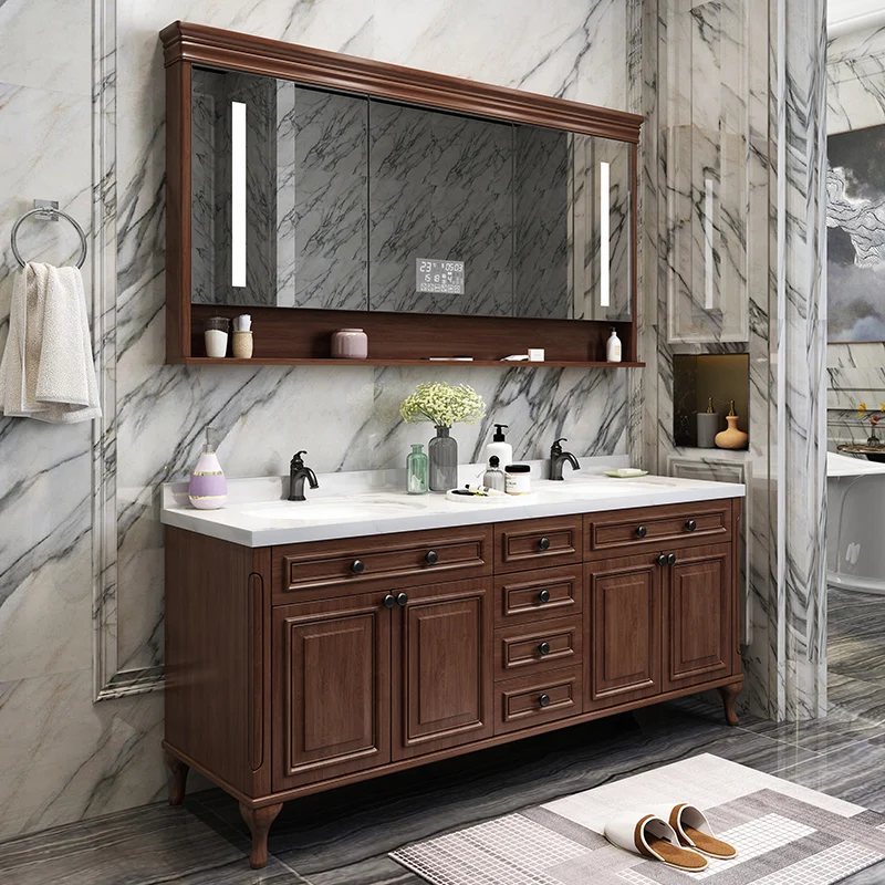 

Oak Bathroom Cabinet Combination Face Wash Hand Wash Basin Solid Wood Smart Toilet Wash Table Double Basin