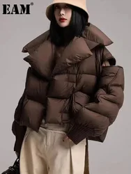 [EAM] Brown Knitting Big Size Keep Warm Down Jacket New Long Sleeve Warm Women Parkas Fashion Tide Autumn Winter 2024 CP3465