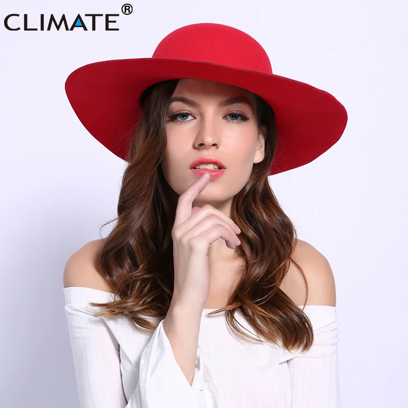 CLIMATE Women's Fedora Fedoras Hat for Woman New Girls Fashion Dome Cap Bowknot Mom Hats Ladies Falbala Polyester Woolen Cap Hat