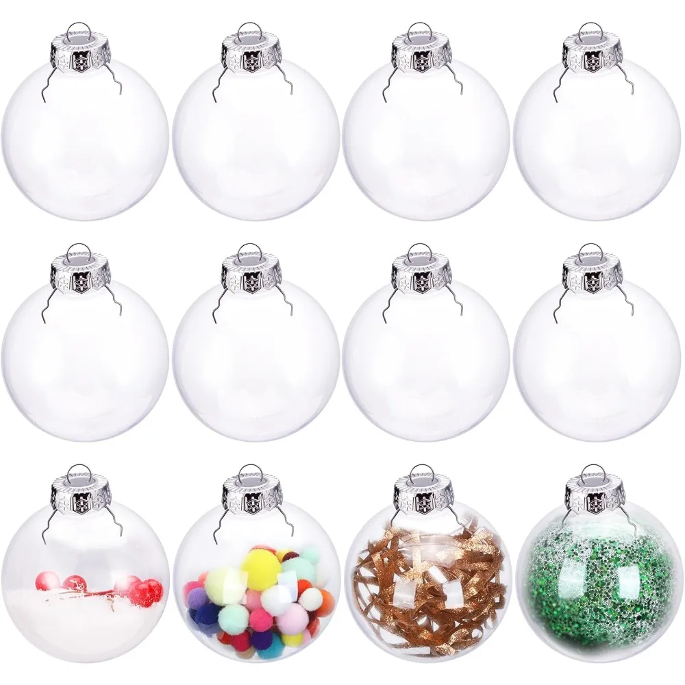 12 Pack Clear Plastic Fillable Ornament Ball 3.15''/80mm for Christmas, Holiday, Wedding, Home Decor