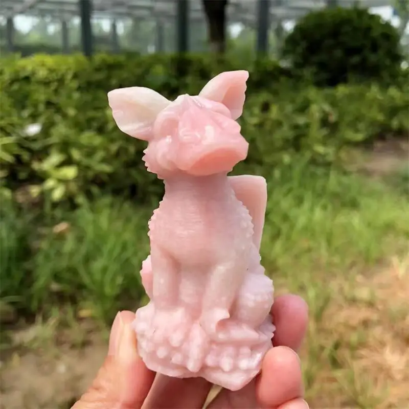 Natural Pink Opal Griffin Carving Hand Cartoon Stones Healing Polished Mineral Ornaments Home Decoration 1PCS