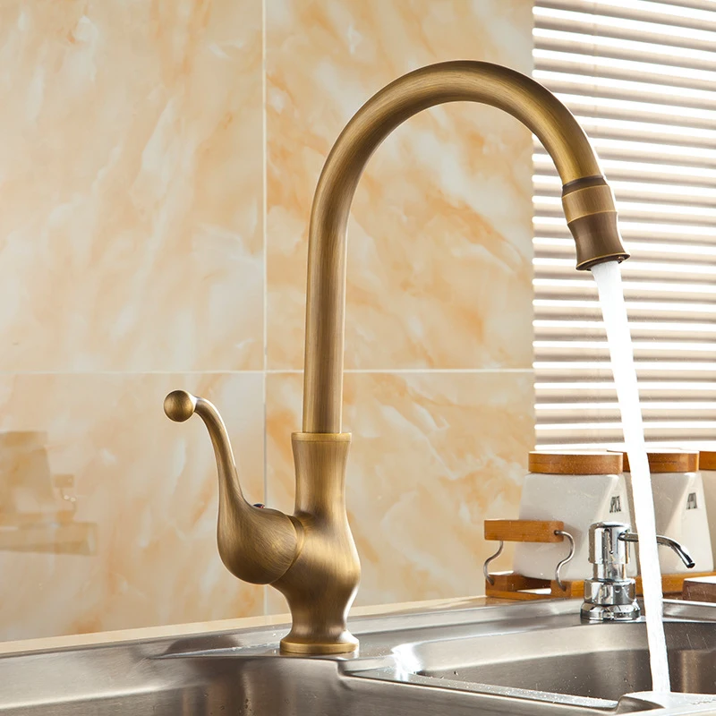 

Brass Antique Faucet Brushed Finish Swivel Spout Hot Cold Water Kitchen Sink Under-Mount Basin Tap