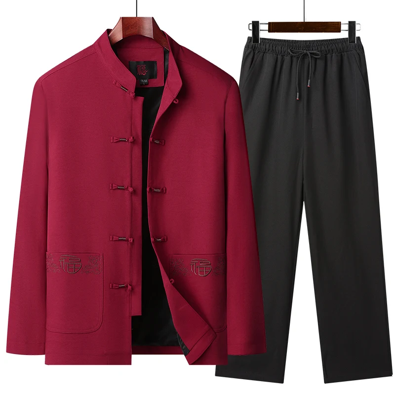 men's-traditional-style-jacket-with-pants-set-chinese-inspired-frog-button-mandarin-collar-outfit-with-elastic-waist-two-pieces