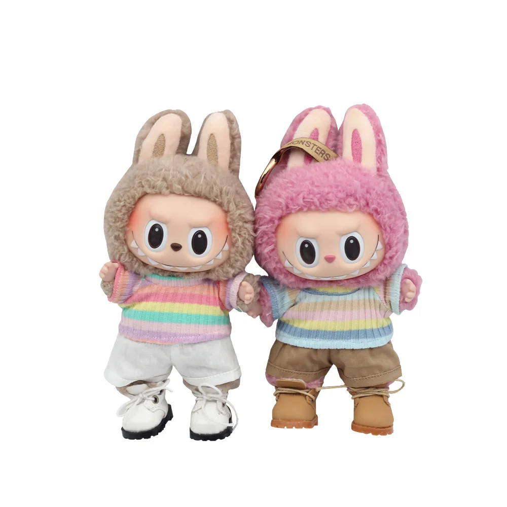 Ropa de muñeca de peluche, accesorios de atuendo para muñecas ídolo Kpop Exo Labubu de Corea, camiseta de muñeca de algodón de 10cm, conjunto de pantalones cortos de mezclilla, ropa