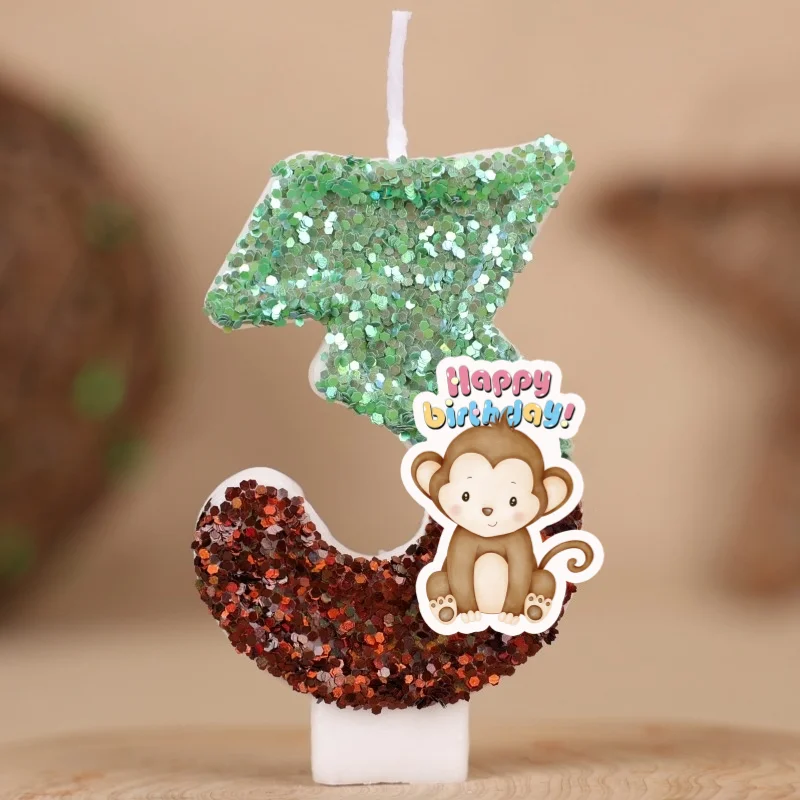 Forest Animal Monkey Digital Candle Number 0-9 Kids Happy Birthday Cake Decoration Supplies Cartoon Party Accessories Supplies