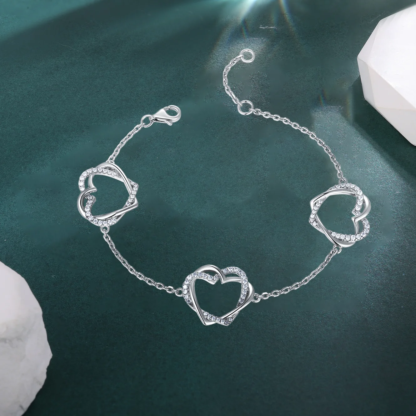HFE Moissanite Double Hearts C - Lobster Clasp Silver 评论和价格
