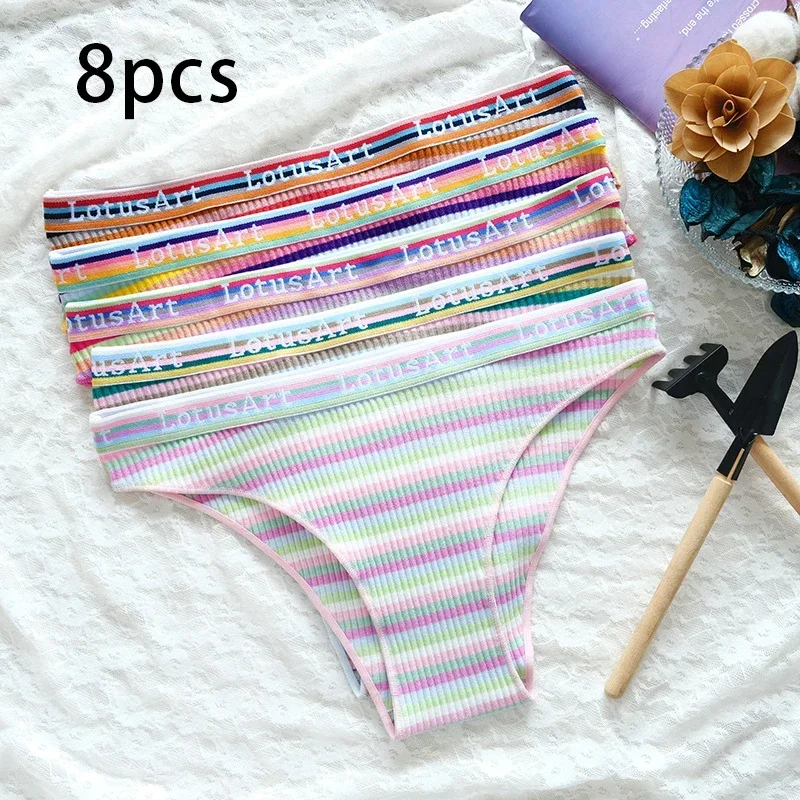 3pcs Women Panties Girl Sexy Underwear Student Cute Stripe low-Rise Waist Briefs Female Soft Cotton Women\'s Underpants