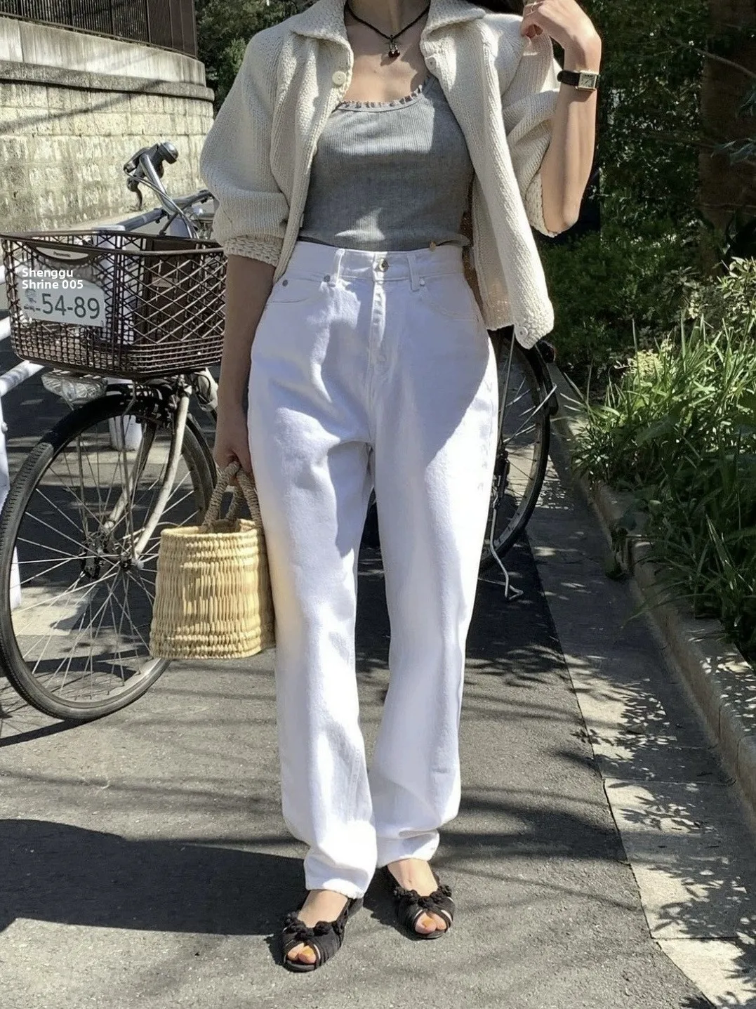 

Джинсы Candy Miss в корейском стиле, прямые, с высокой талией, женские, однотонные, простые, элегантные, весенне-осенние, из хлопка с добавлением стрейча