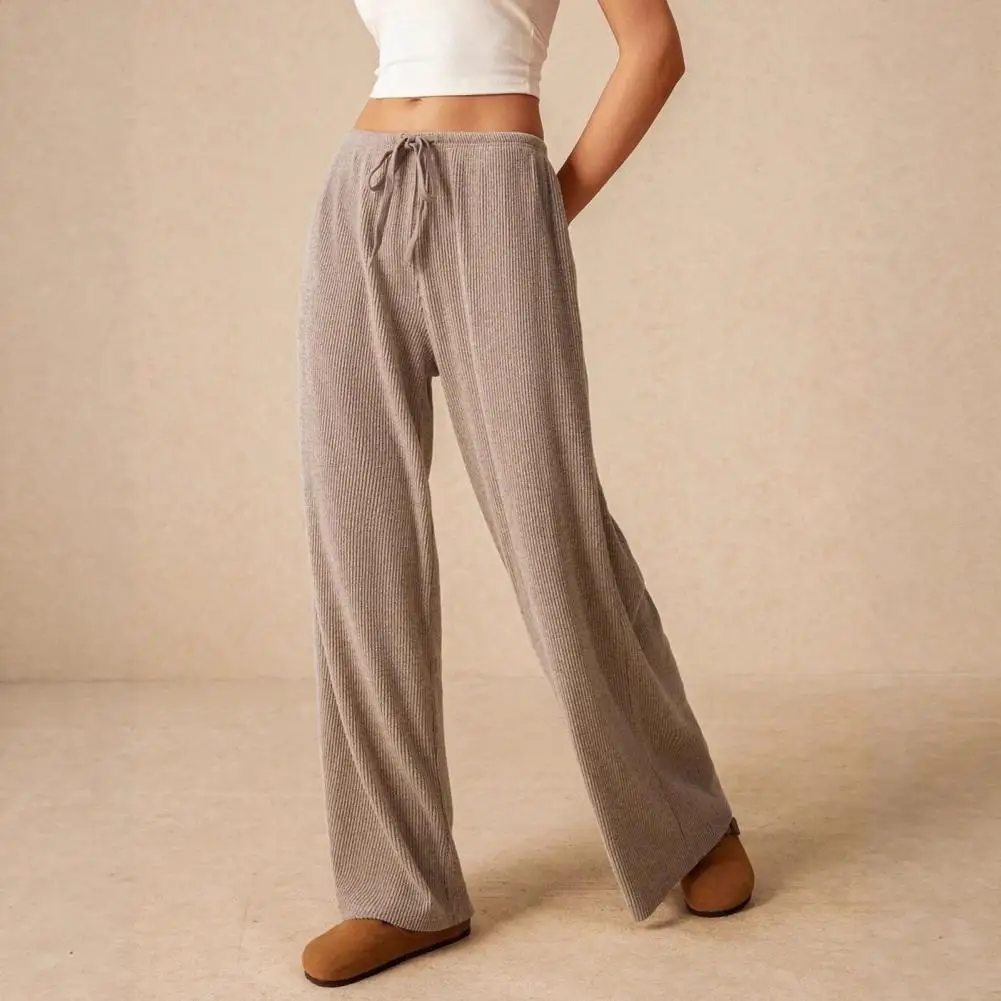 Pantalon à jambes larges pour femme, taille élastique, avec cordon de serrage réglable, coupe ample, couleur unie pour le travail