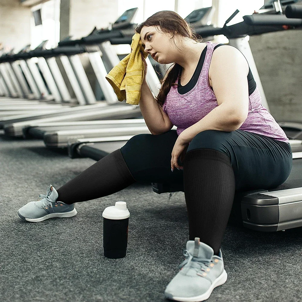 1 Paar Plus Size Compressiesokken Voor Dames En Heren Brede Kuit Extra Kniehoge Ondersteuning Voor De Bloedsomloop