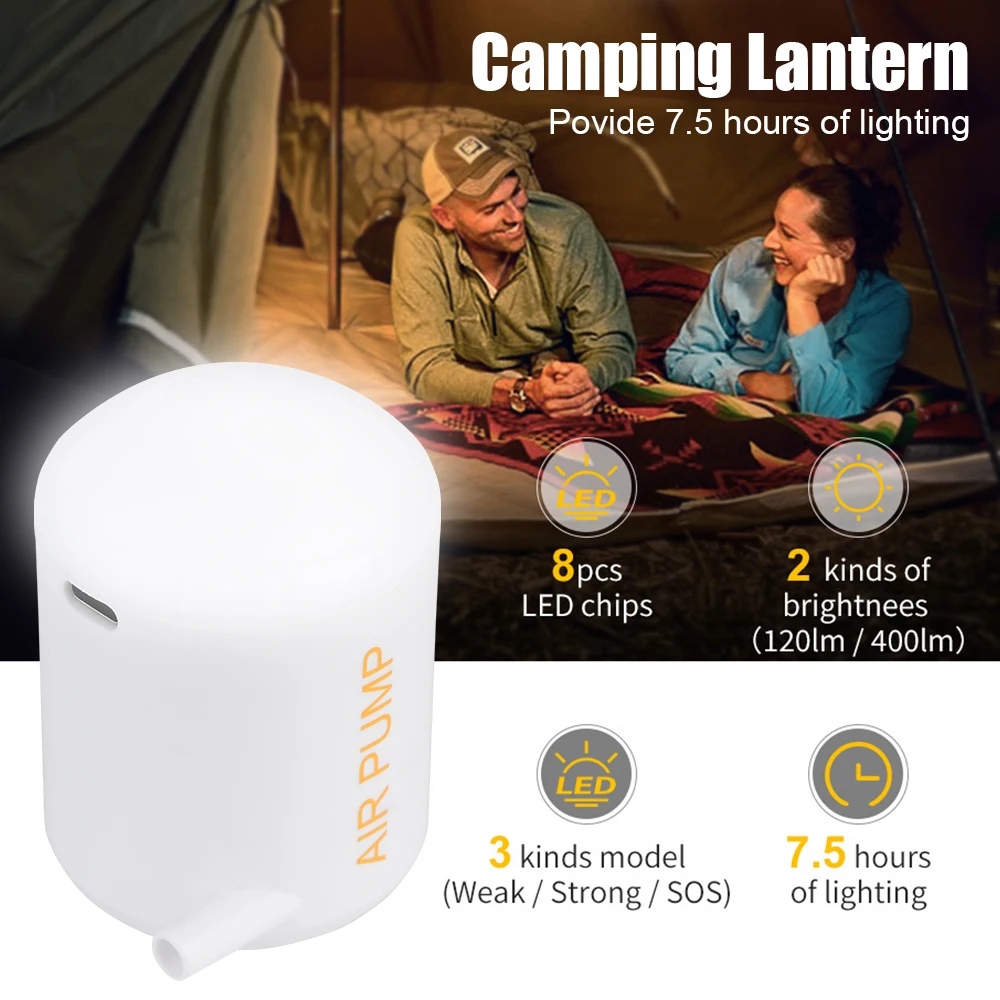 Compresor de aire portátil con linterna LED, inflado rápido, desinflado, 3,5 kPa, iluminación para cama de Camping y exteriores