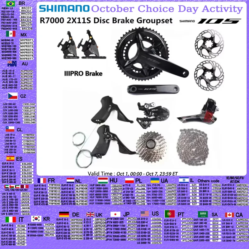 Shimano 105 R7000 2x11s Groupset IIIPRO Brake Mechanical Disc Brake R7100 Crankset Cassette Derailleur Road Bike Bicycle Group