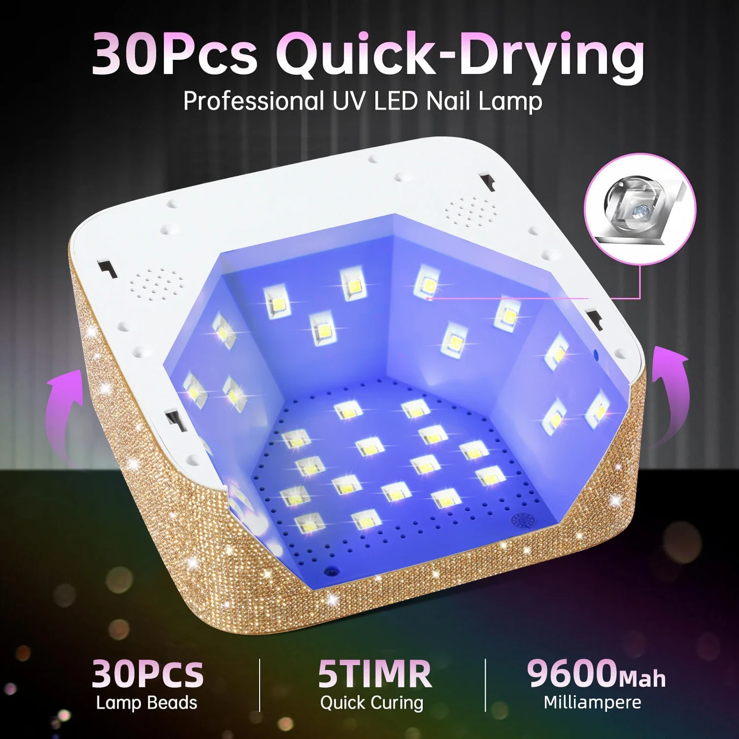 Lámpara de secado de uñas LED UV, 30LED, lámpara profesional recargable para curar esmalte de Gel de uñas con Sensor automático, salón de manicura