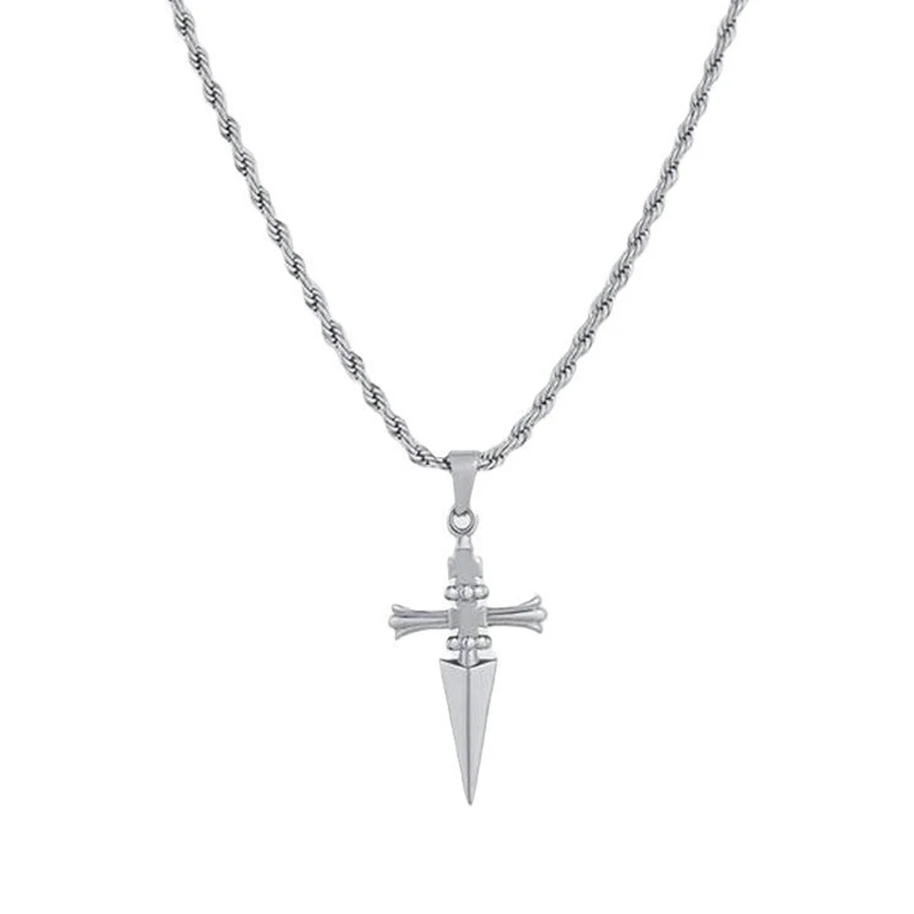 Collares con colgante de Cruz y espada de acero inoxidable Punk, cadena giratoria, gargantilla de Hip Hop, collar para mujeres y hombres, regalos de joyería