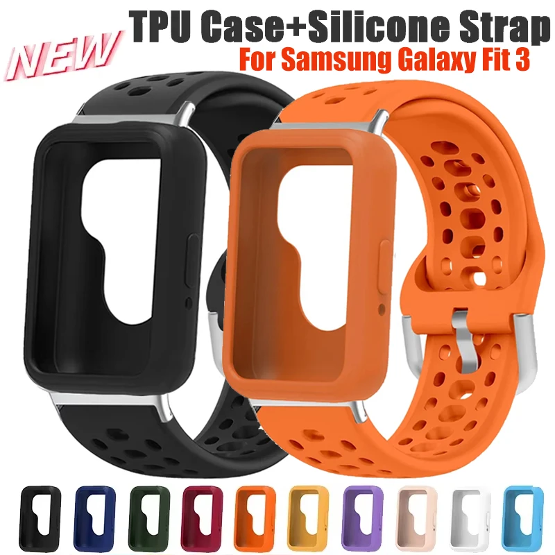 Watch Band+Soft Silicone Case For Samsung Galaxy Fit 3 Strap Candy Color Protective Cover For Samsung Watch Fit 3 Accessories