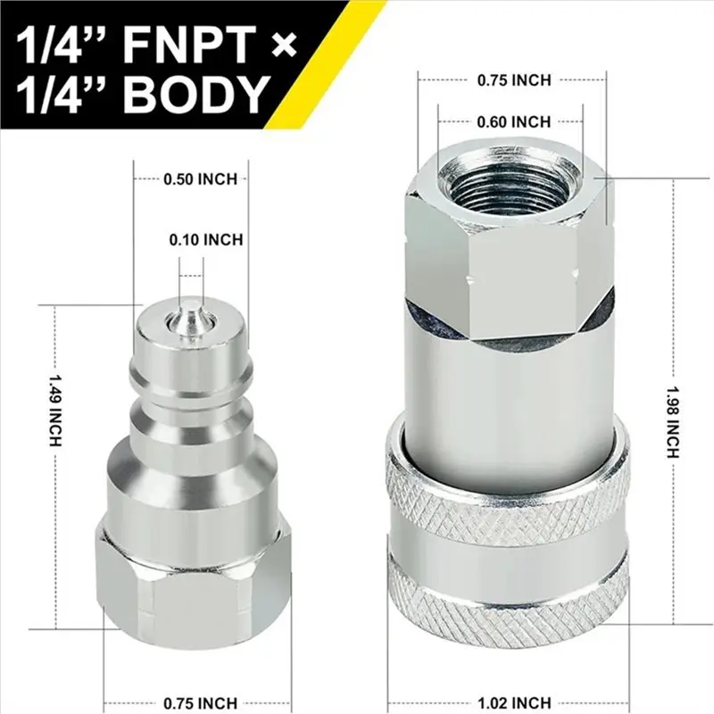 【REDUCTO DI PREZZO】 Raccordi idraulici per accoppiatori a connessione rapida NPT1/4 - 2 set di accoppiatori inclusi con tappo antipolvere