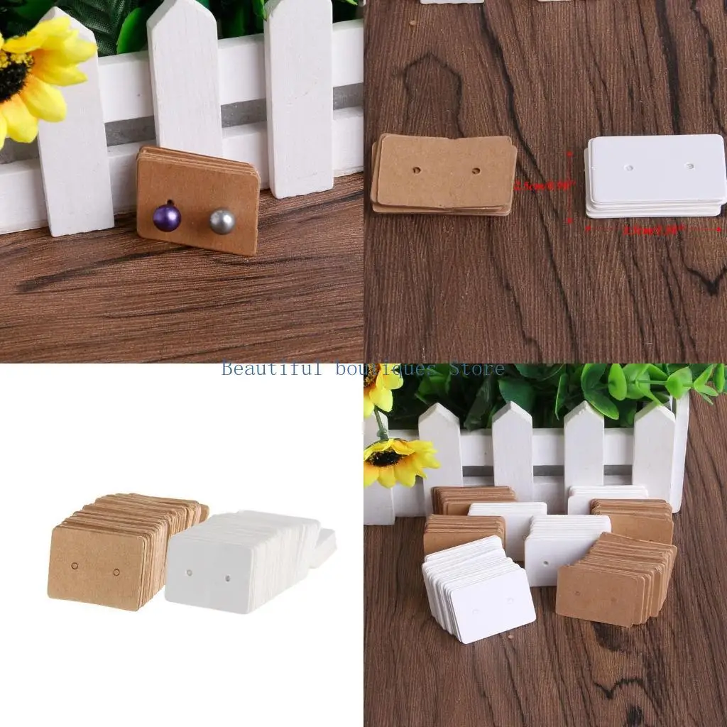 

U4LF 100x Paper Earring Tags Mini Rectangle Ear Display Cards Hanging Holder