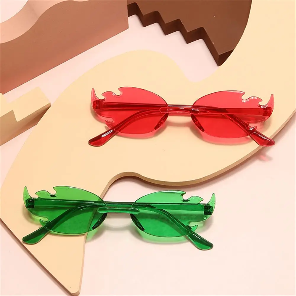 Women Fire Flame Sunglasses for Trendy Rimless Colorful Lens Sunglasses Novelty UV400 Sun Glasses Party Cosplay Eyewear