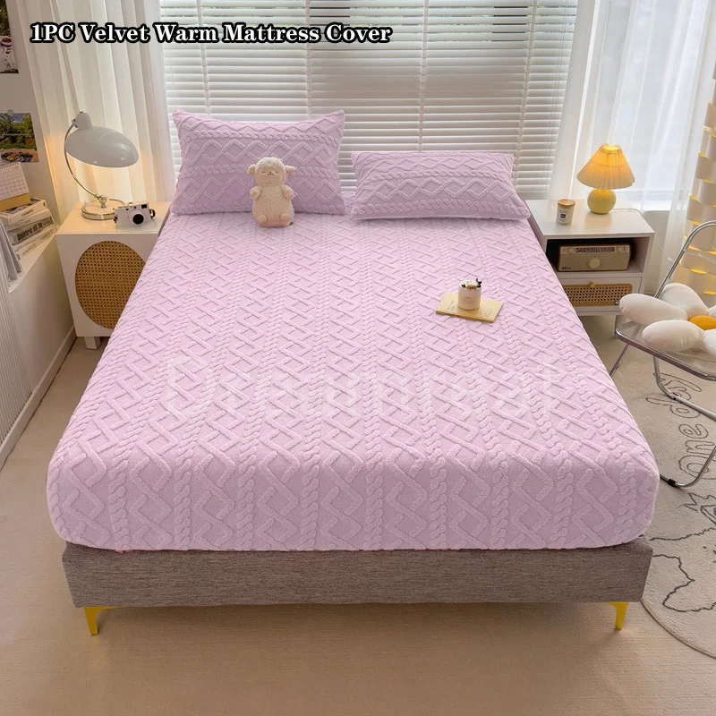 Thicken Warm Mattress Cover Elastic Fitted Sheet Velvet Warm Bed Cover Stretch Pad Protector Non-Slip Bedspread 90/160/180x200cm