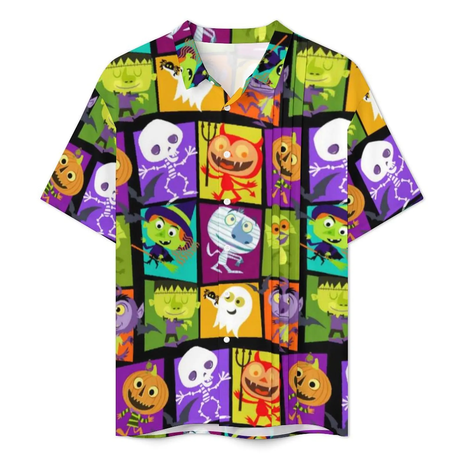 Halloween Monsters Summer Shirt For Man Beach Retro Cartoon Cute Casual Shirts Short Sleeve Stylish Loose Oversize Blouses