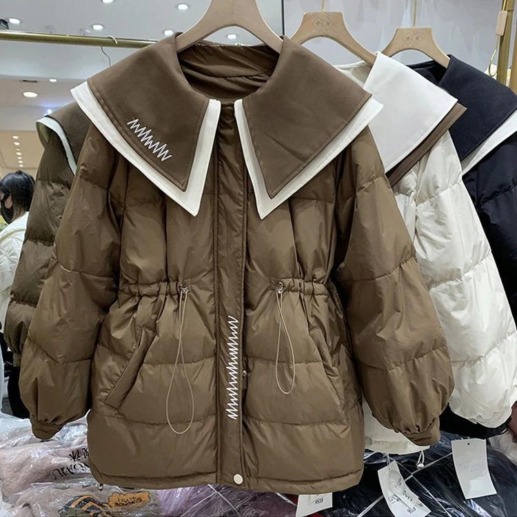 

Весна 2025, большие размеры, свободная посадка, кукольный воротник, пуховый хлопок, женская верхняя одежда для похудения, корейская версия