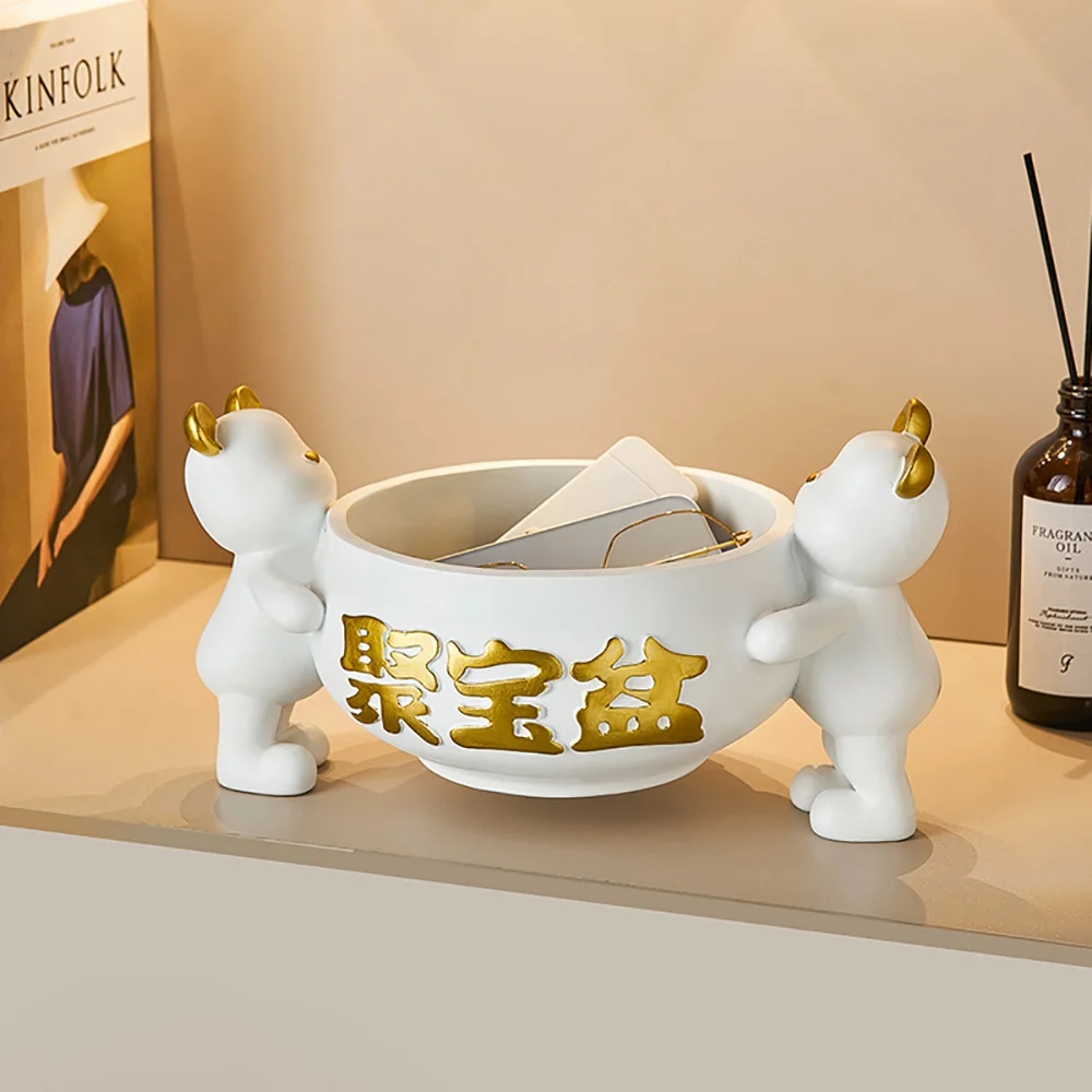 Chinese Style Graffiti Bear Table Top Decorative Tray Resin Ornament Living Room Storage Supplies House Accessories Trinket Tray